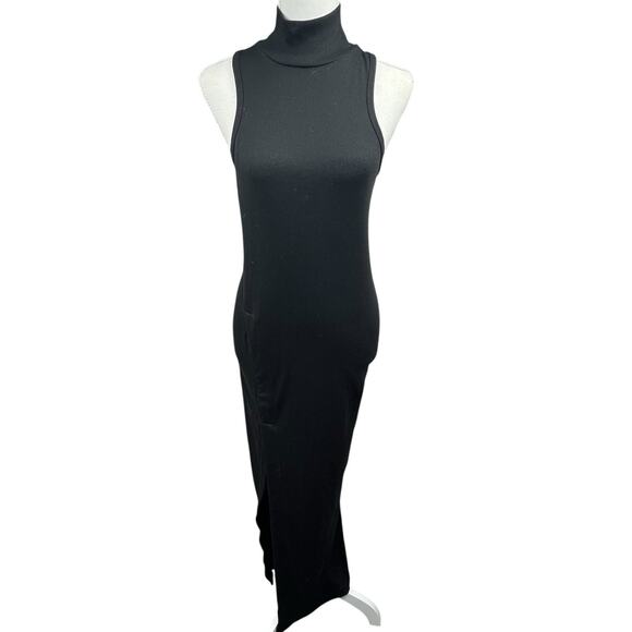 Fore Black Ribbed Mock Neck Sleeveless Bodycon Maxi Dress Size L - Picture 1 of 12